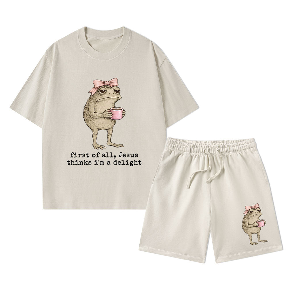 First Of All Jesus Thinks I'm A Delight Christian Washed T-Shirt & Shorts