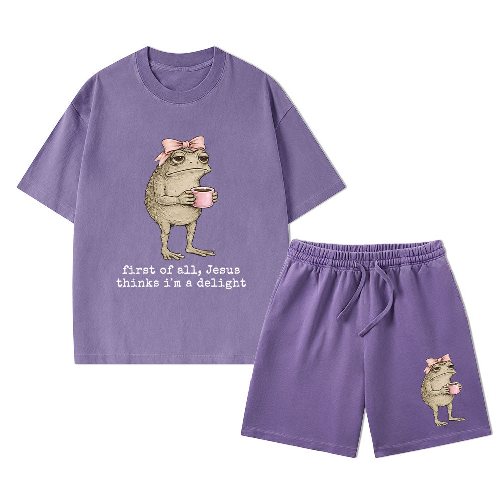 First Of All Jesus Thinks I'm A Delight Christian Washed T-Shirt & Shorts