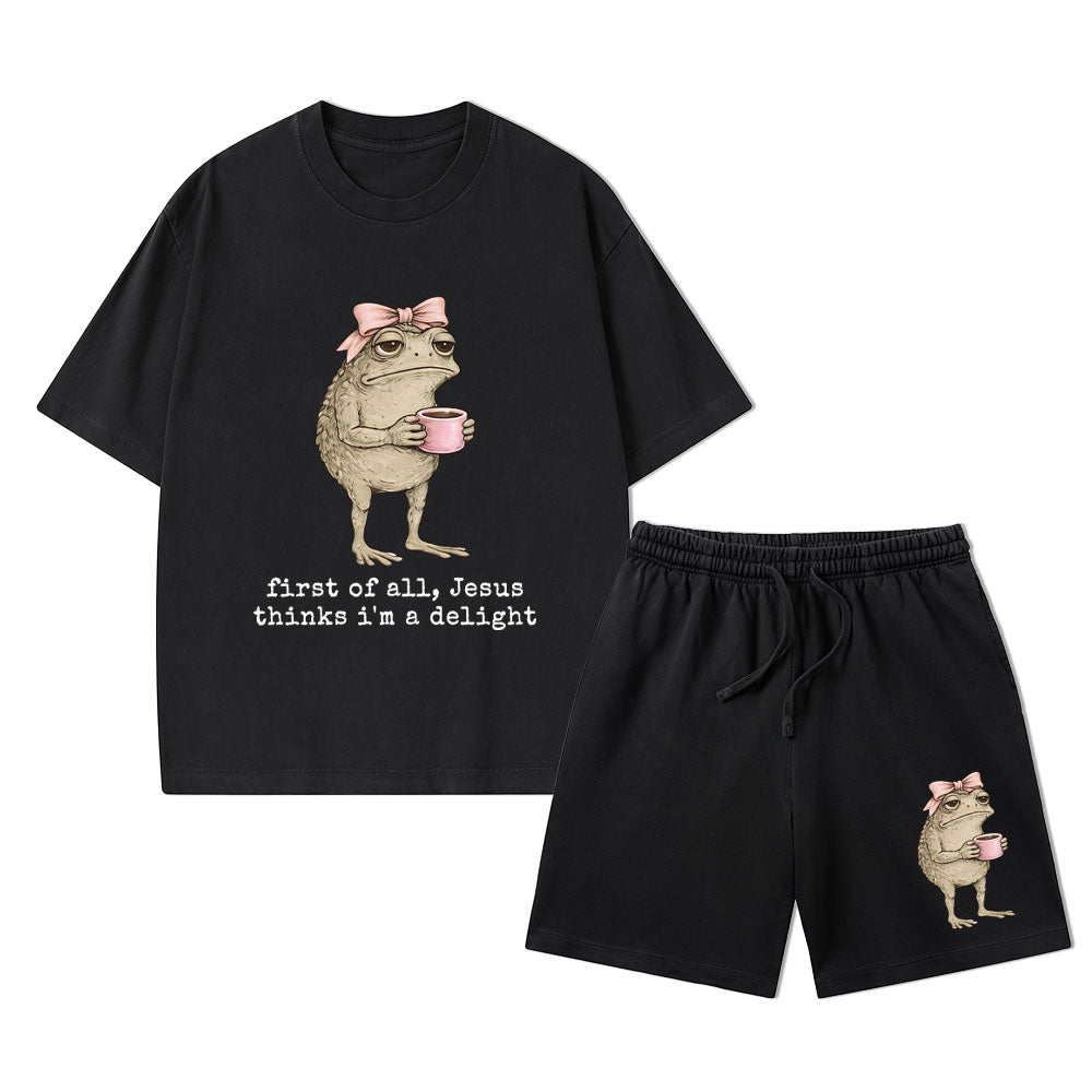 First Of All Jesus Thinks I'm A Delight Christian Washed T-Shirt & Shorts