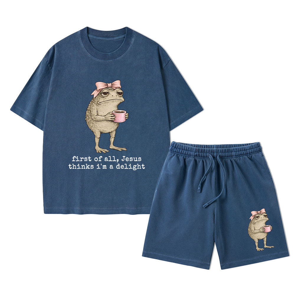 First Of All Jesus Thinks I'm A Delight Christian Washed T-Shirt & Shorts