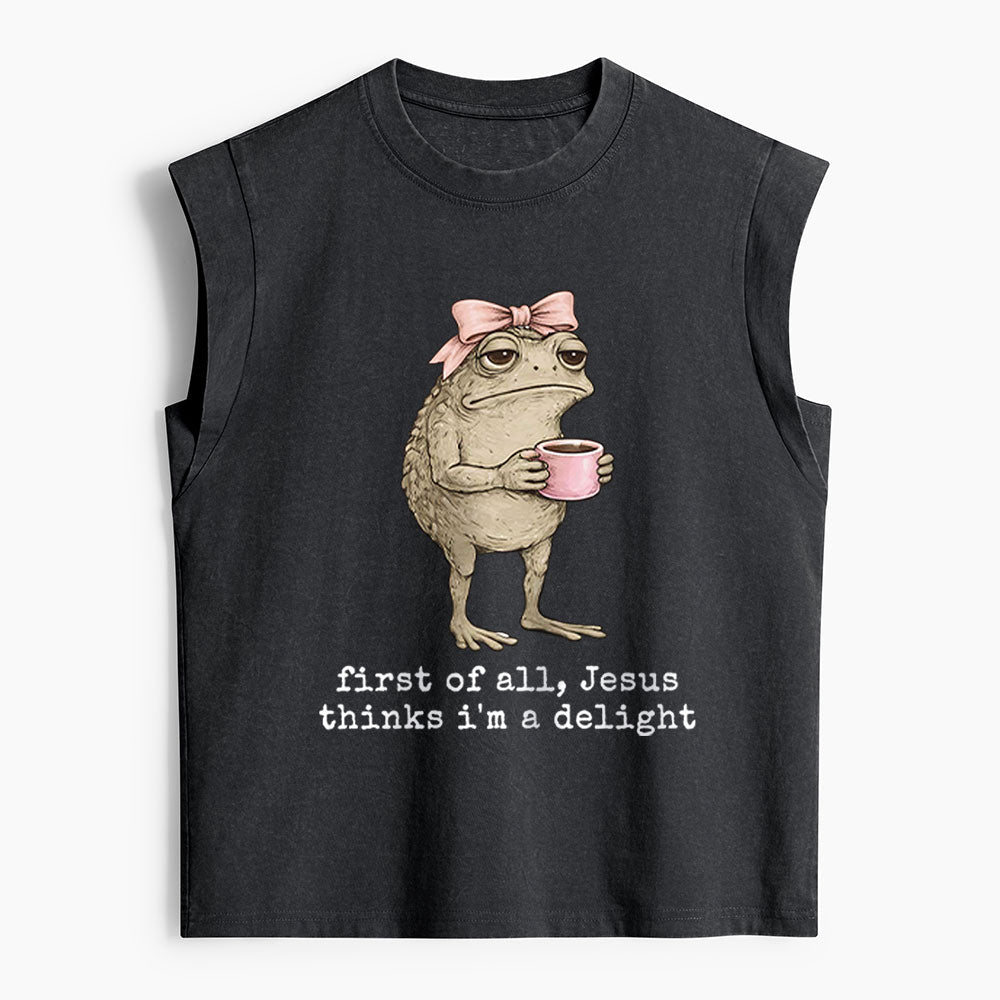 First Of All Jesus Thinks I'm A Delight Christian Women's Washed Tank Top