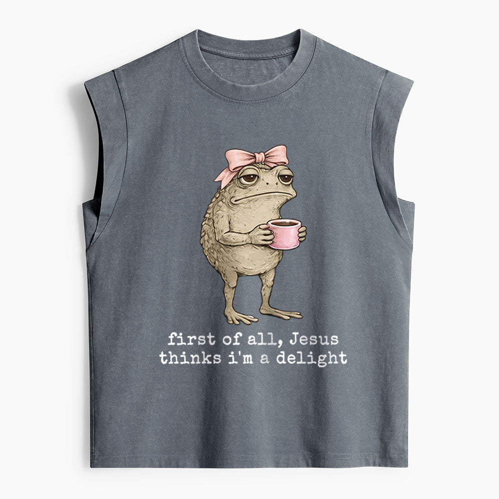 First Of All Jesus Thinks I'm A Delight Christian Women's Washed Tank Top