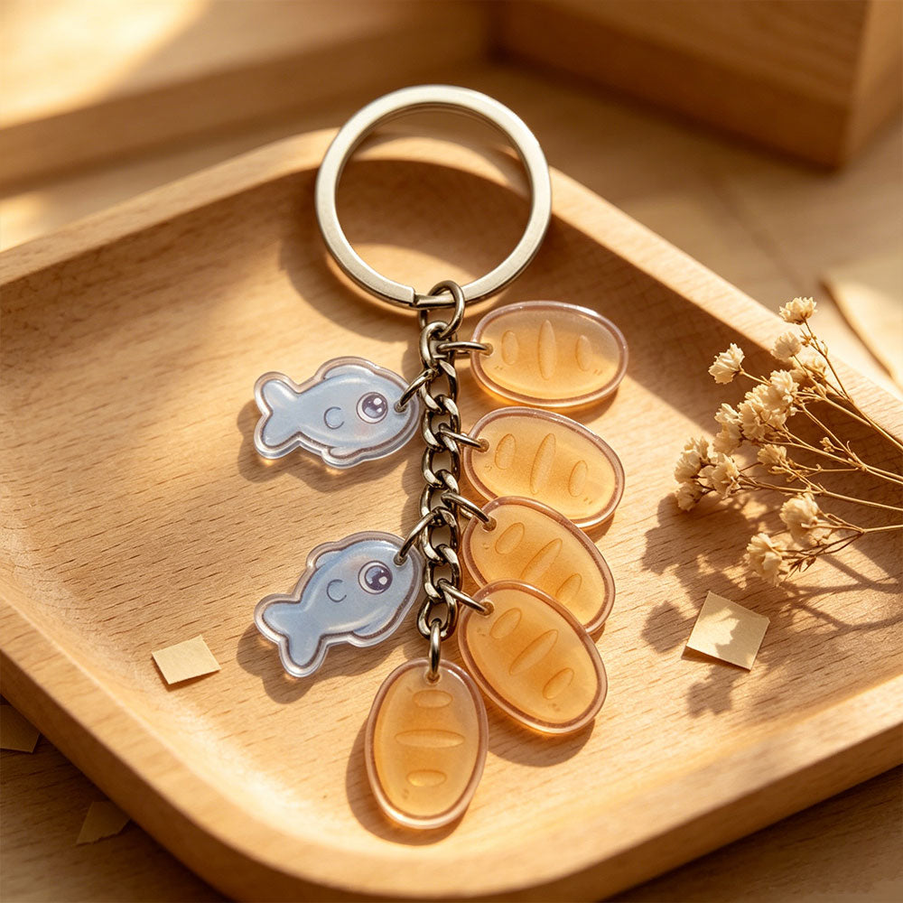 Fish & Bread Acrylic Christian Keychain