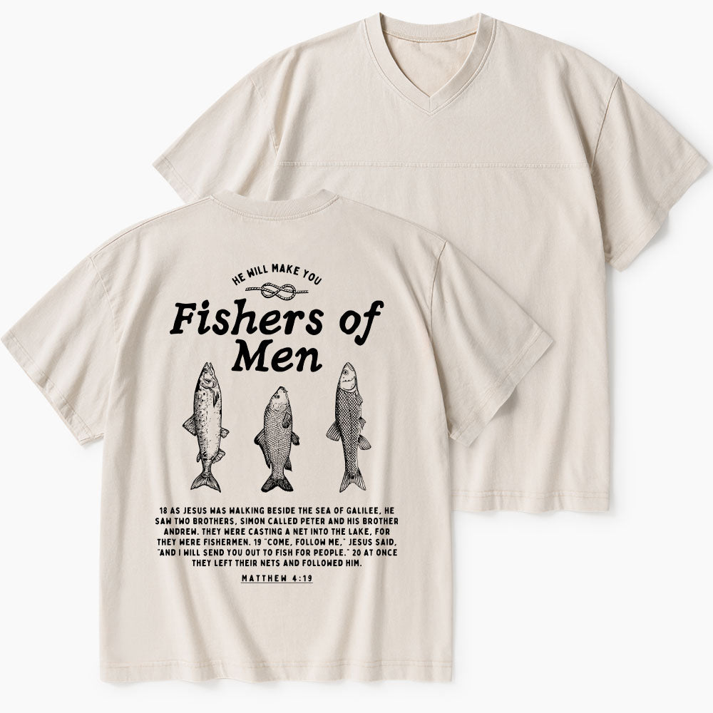Fishers Of Man Christian Washed V-Neck T-Shirt