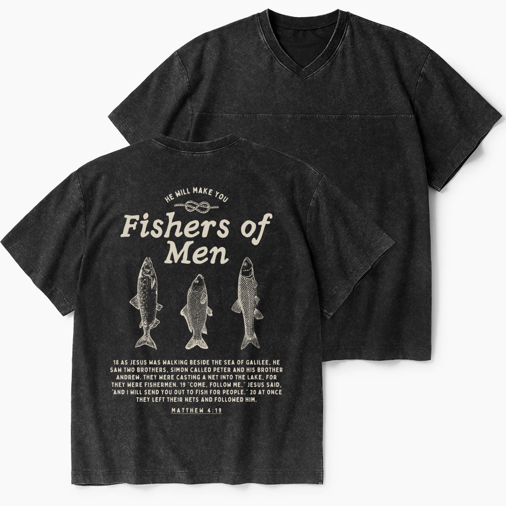 Fishers Of Man Christian Washed V-Neck T-Shirt