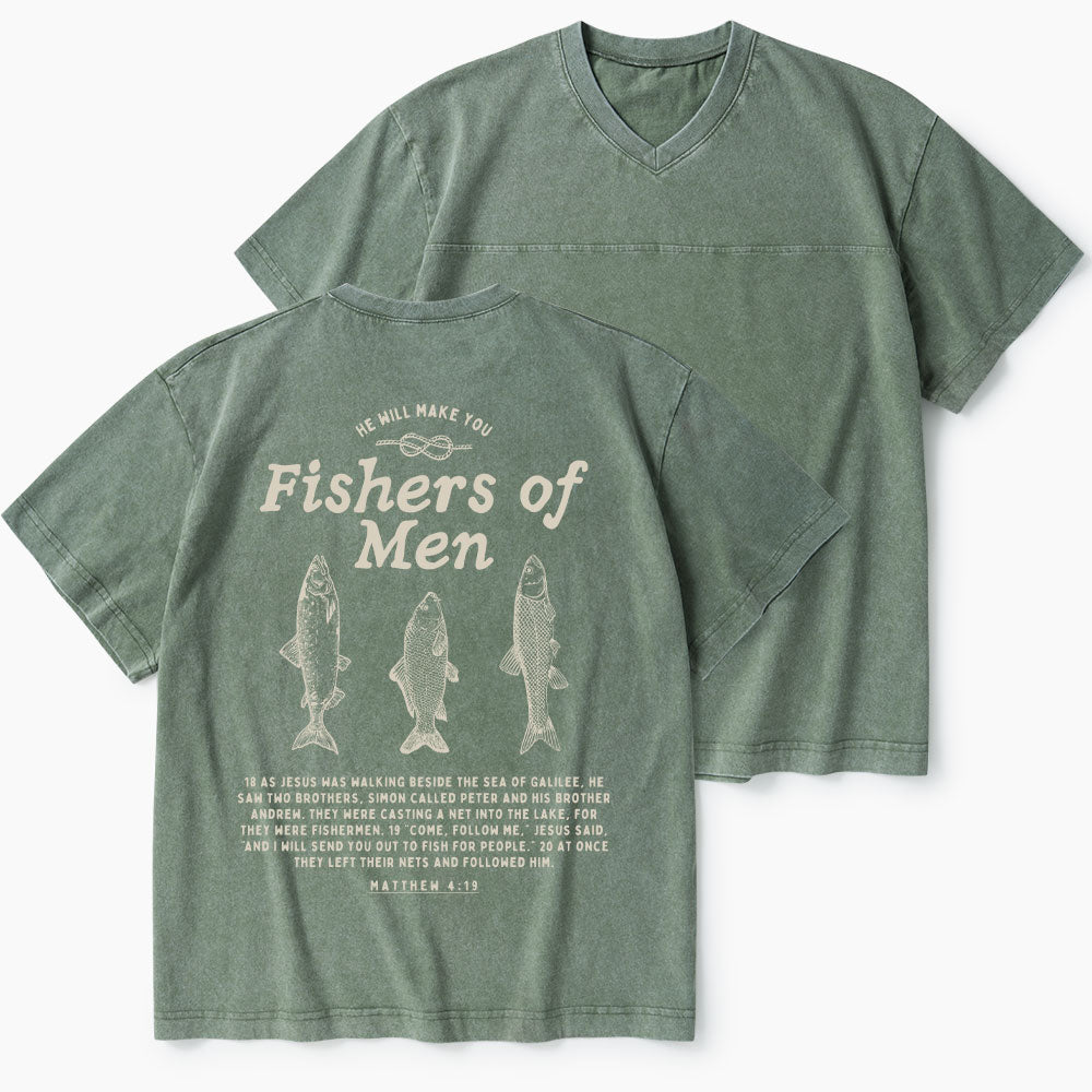 Fishers Of Man Christian Washed V-Neck T-Shirt