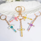 Flower Resin Cross Keychain