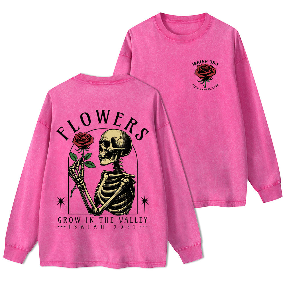 Flowers Grow In The Valley Christian Washed Long Sleeve T-Shirt