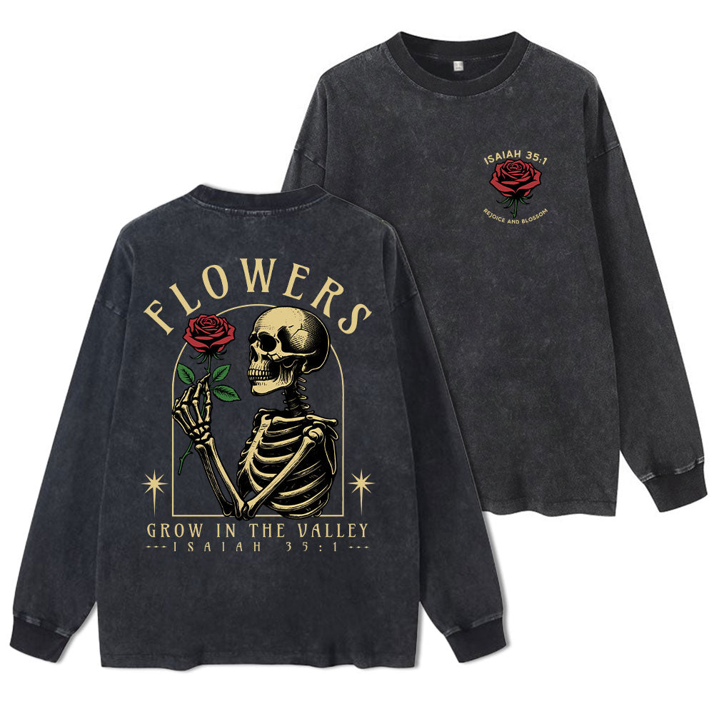 Flowers Grow In The Valley Christian Washed Long Sleeve T-Shirt