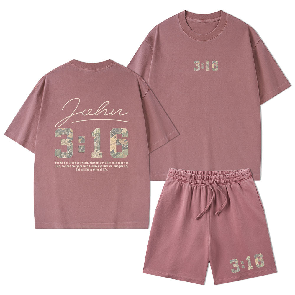 For God So Loved The World Camo Christian Washed T-Shirt & Shorts
