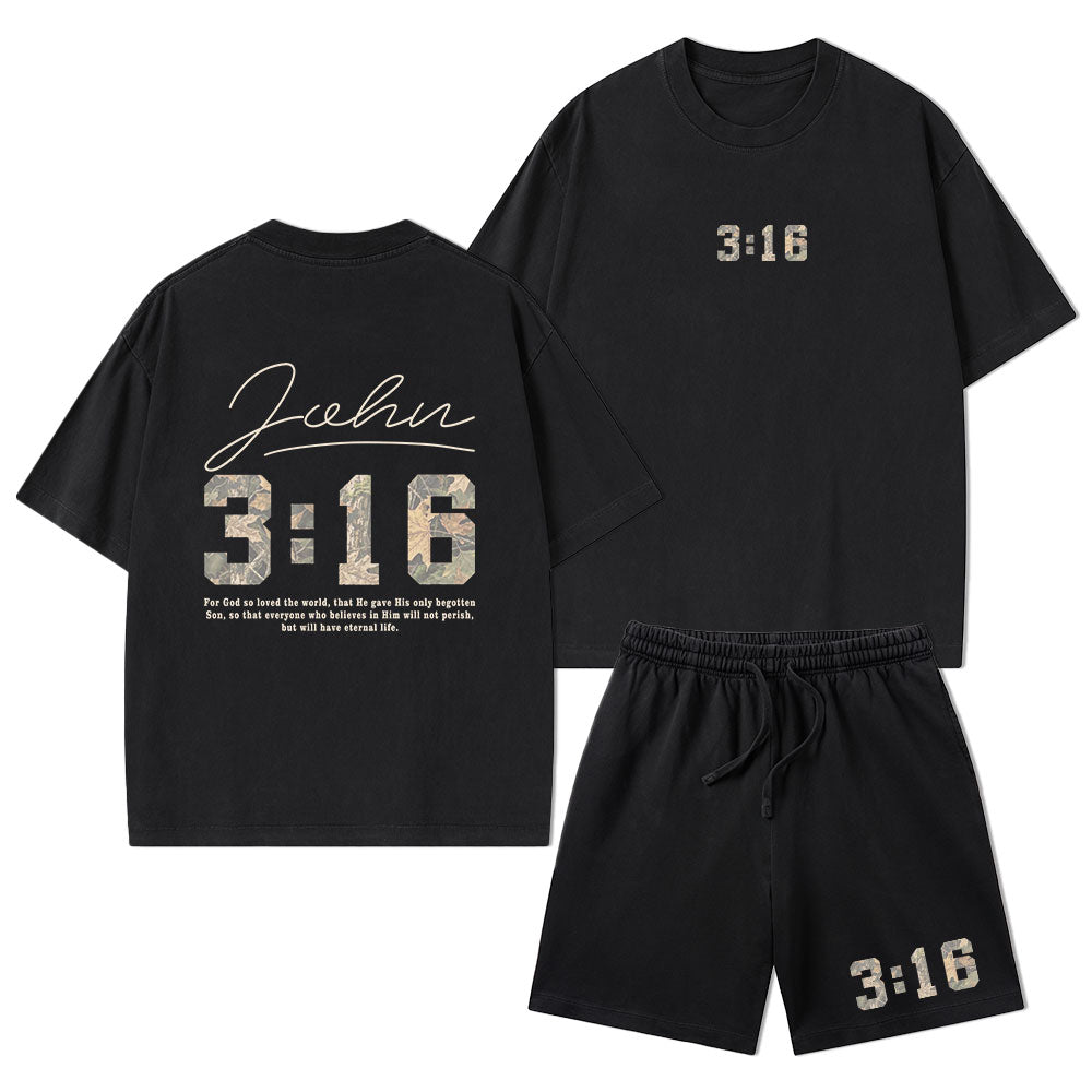 For God So Loved The World Camo Christian Washed T-Shirt & Shorts