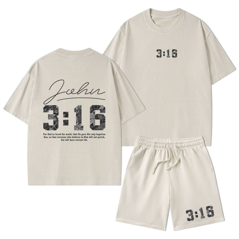 For God So Loved The World Camo Christian Washed T-Shirt & Shorts