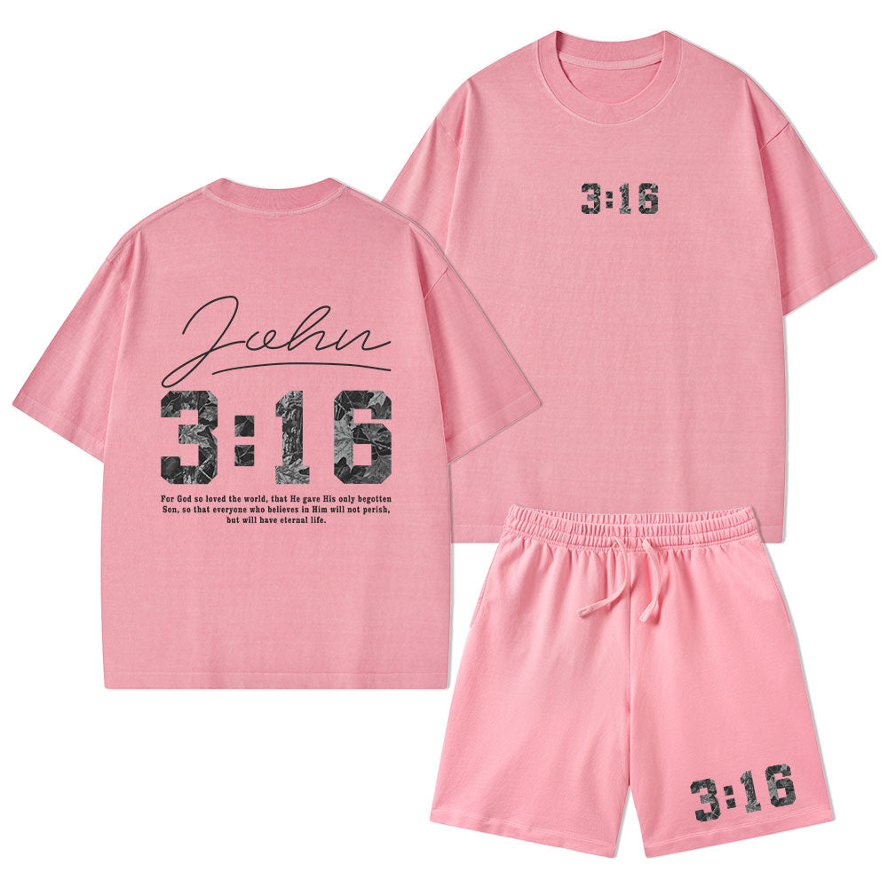 For God So Loved The World Camo Christian Washed T-Shirt & Shorts
