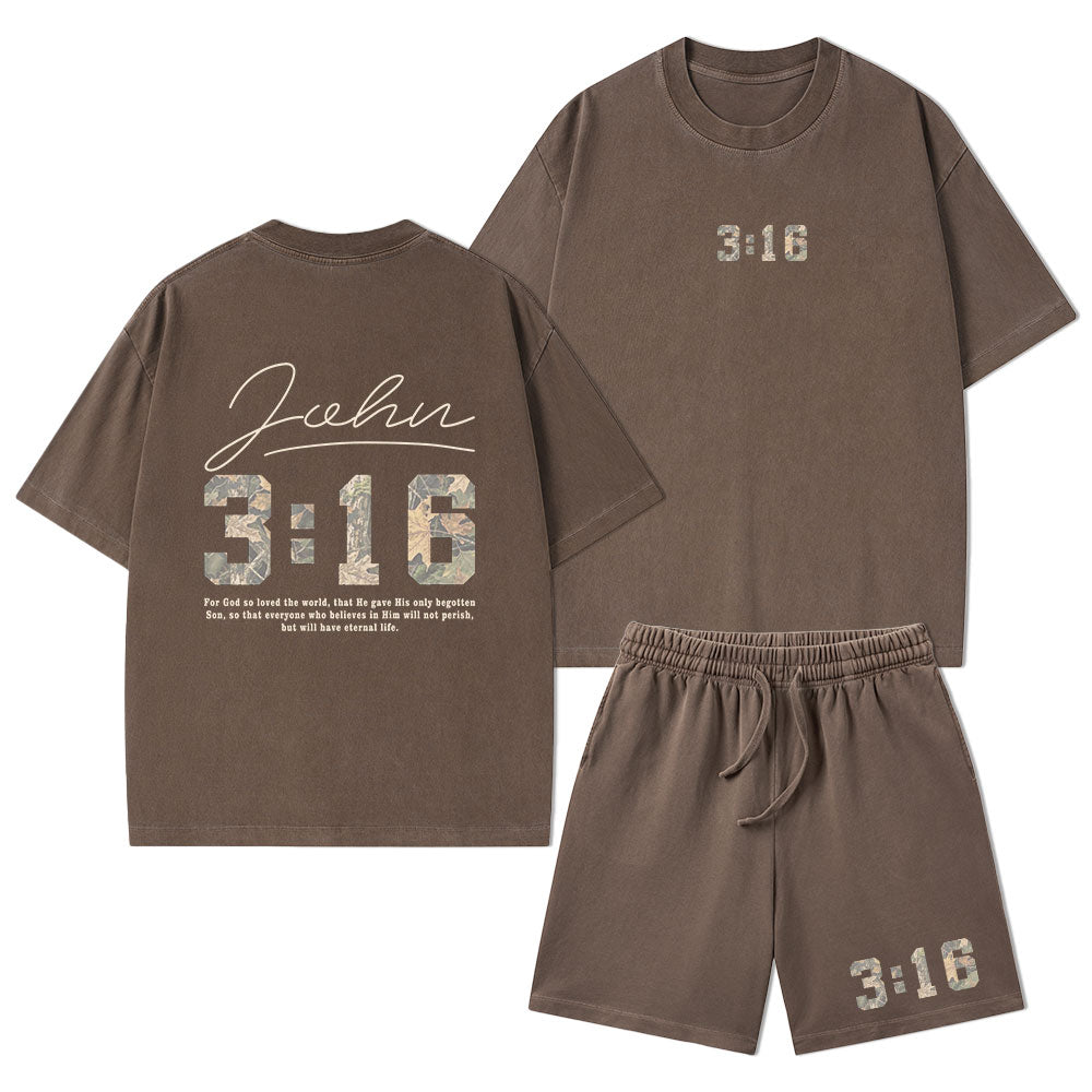 For God So Loved The World Camo Christian Washed T-Shirt & Shorts