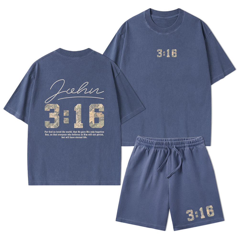 For God So Loved The World Camo Christian Washed T-Shirt & Shorts