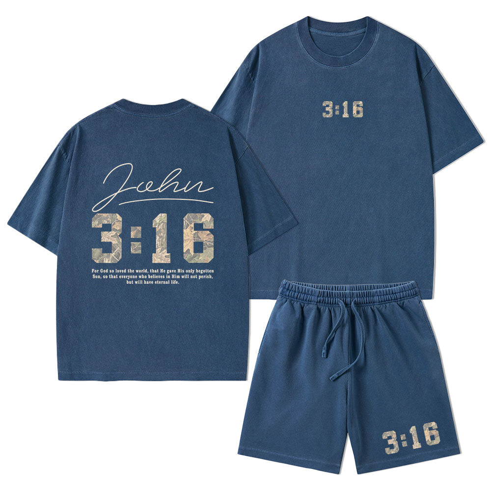 For God So Loved The World Camo Christian Washed T-Shirt & Shorts