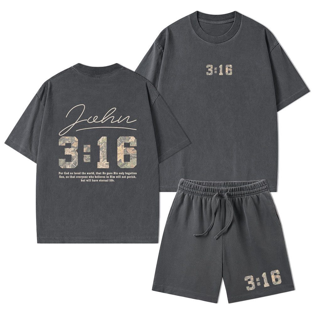 For God So Loved The World Camo Christian Washed T-Shirt & Shorts