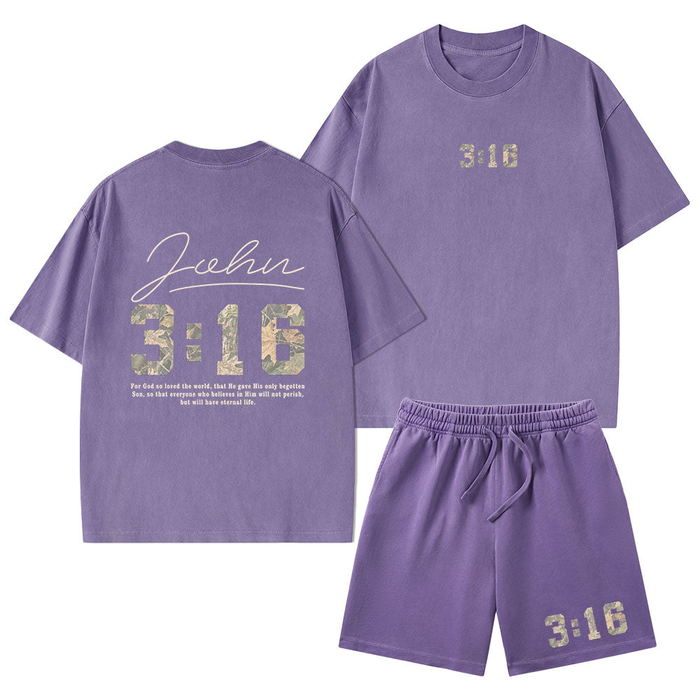 For God So Loved The World Camo Christian Washed T-Shirt & Shorts