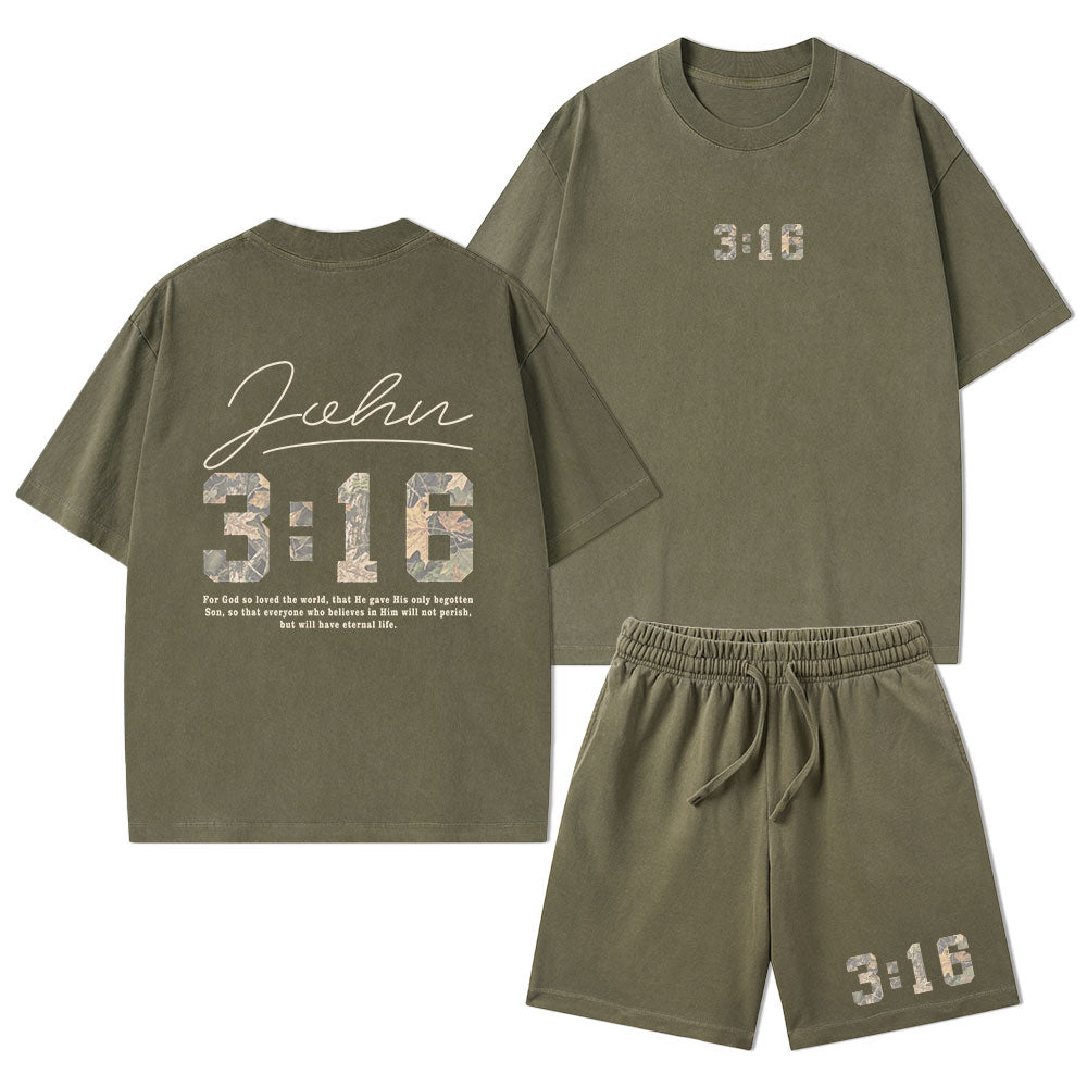 For God So Loved The World Camo Christian Washed T-Shirt & Shorts