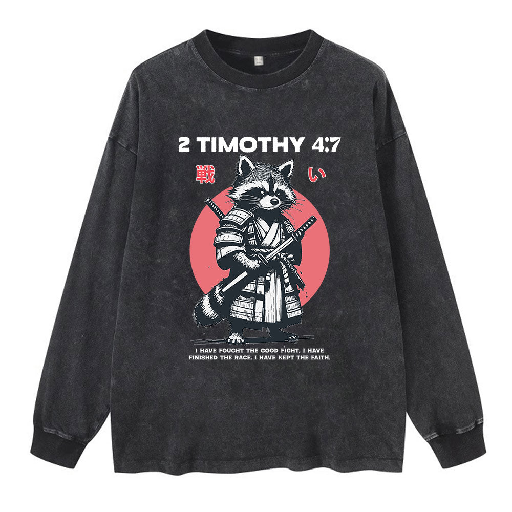 Fought The Good Fight Raccoon Washed Long Sleeve T-Shirt