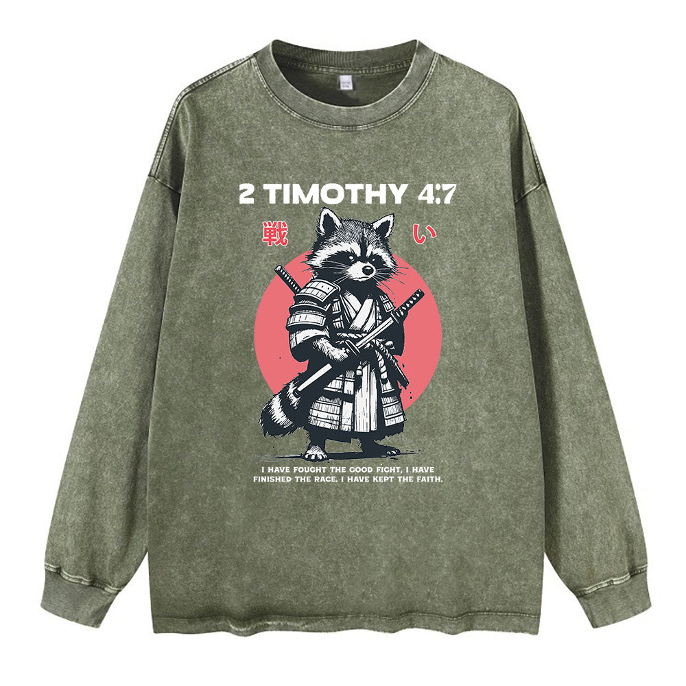 Fought The Good Fight Raccoon Washed Long Sleeve T-Shirt