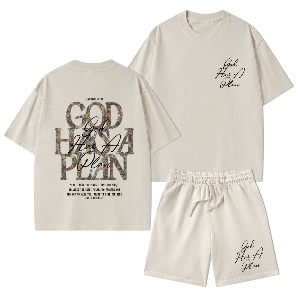 God Has A Plan Camo Christian Washed T-Shirt & Shorts