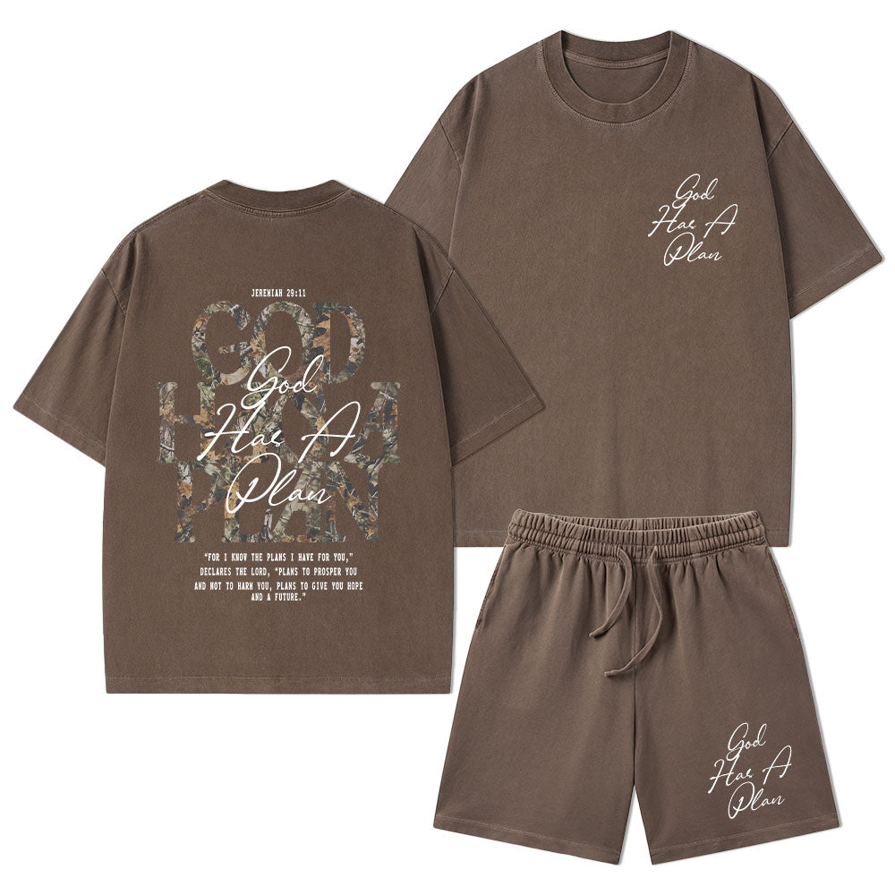 God Has A Plan Camo Christian Washed T-Shirt & Shorts