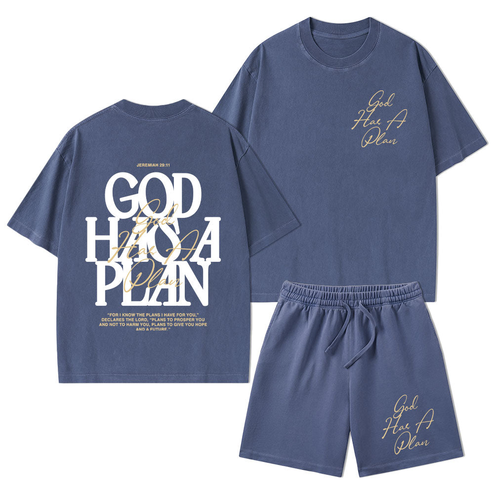 God Has A Plan Christian Washed T-Shirt & Shorts