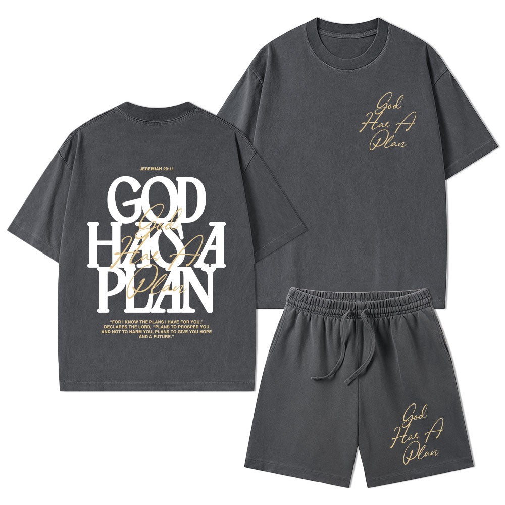 God Has A Plan Christian Washed T-Shirt & Shorts