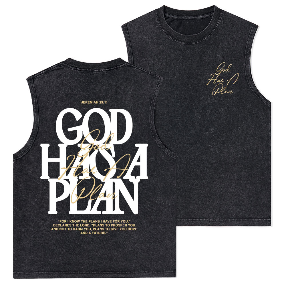 God Has A Plan Christian Washed Tank Top