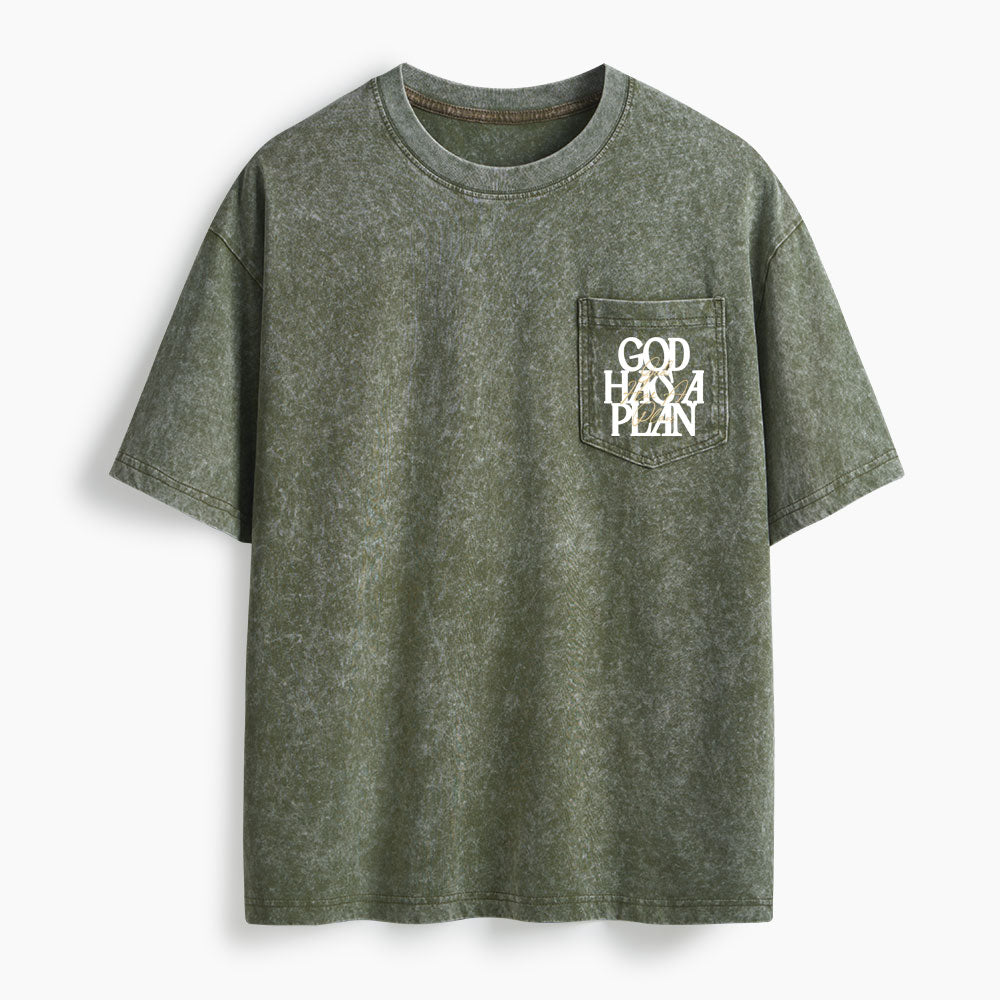 God Has A Plan Washed Unisex Pocket T-Shirt