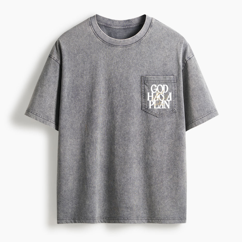 God Has A Plan Washed Unisex Pocket T-Shirt