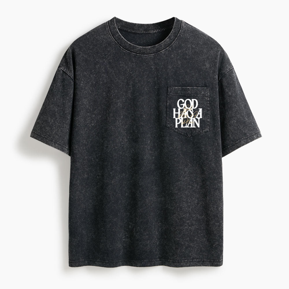 God Has A Plan Washed Unisex Pocket T-Shirt