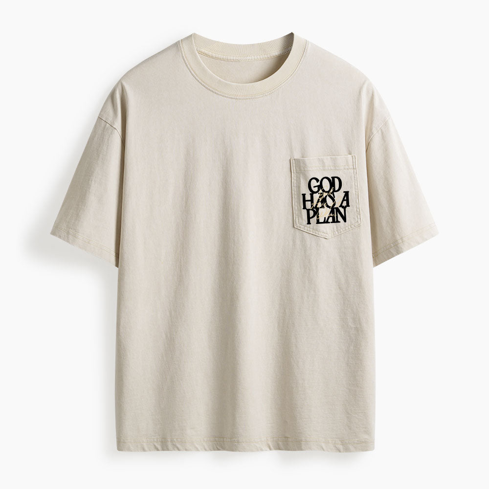 God Has A Plan Washed Unisex Pocket T-Shirt