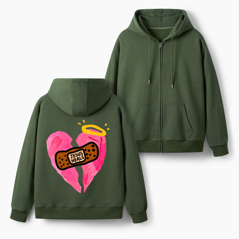 God Heals Christian Fleece-Lined Full-Zip Hoodie