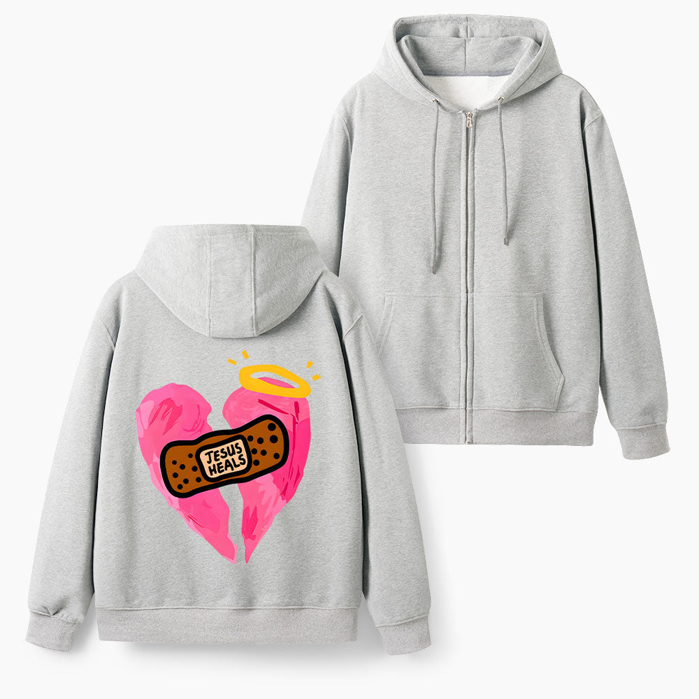God Heals Christian Fleece-Lined Full-Zip Hoodie