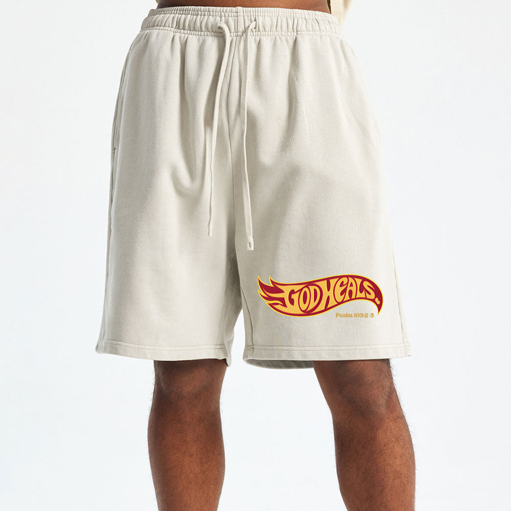 God Heals Christian Washed Shorts