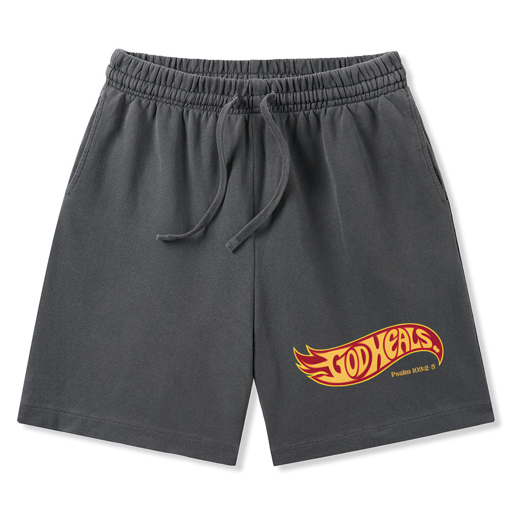 God Heals Christian Washed Shorts