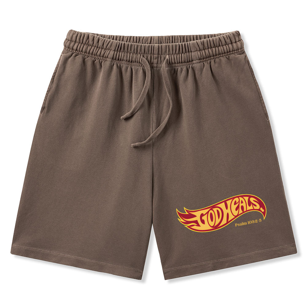 God Heals Christian Washed Shorts