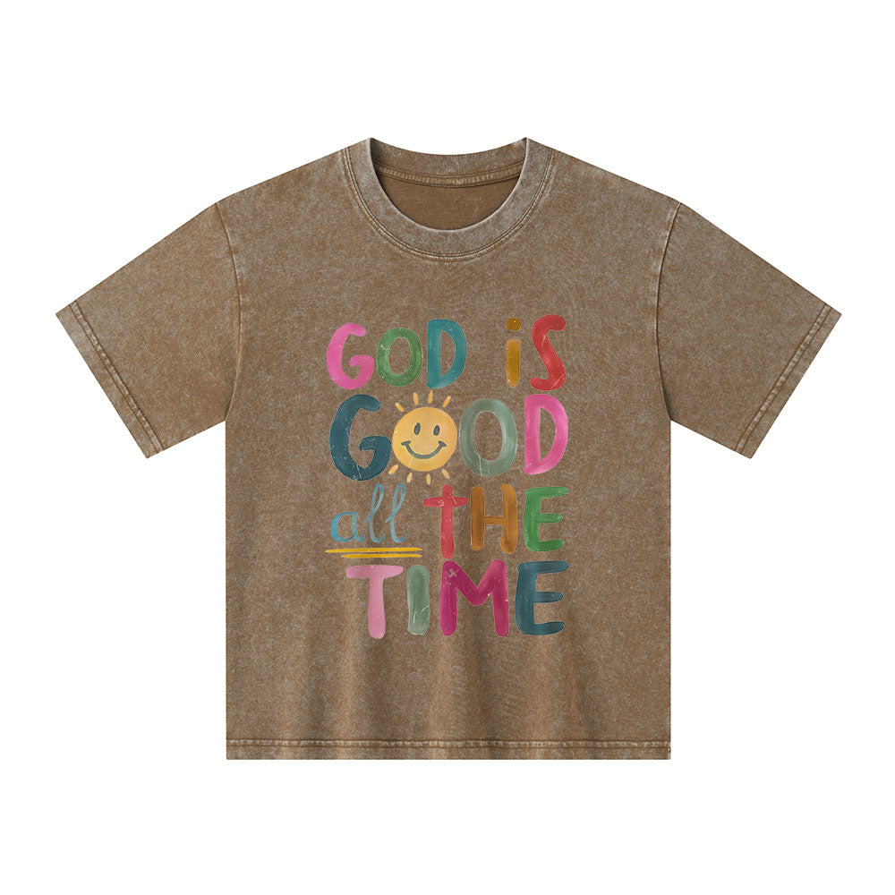 God Is Good All The Time Christian Kid Washed T-Shirt