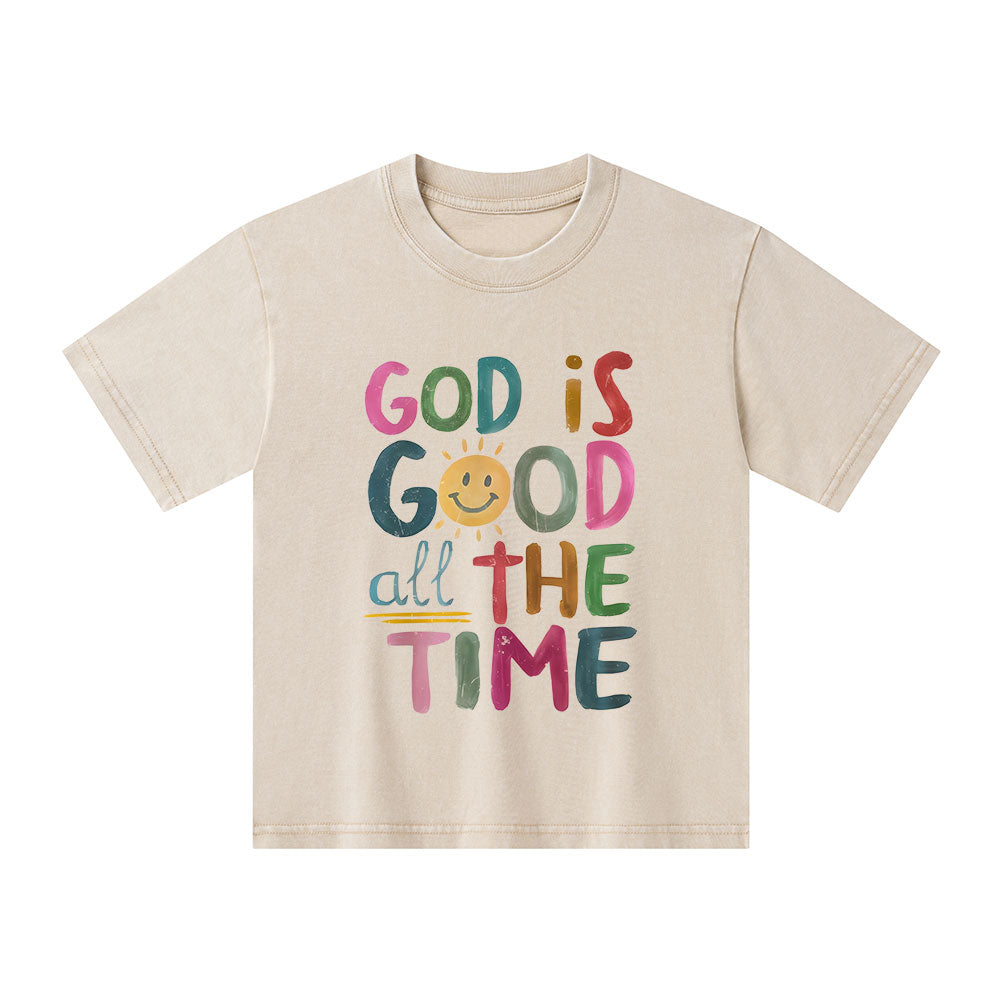 God Is Good All The Time Christian Kid Washed T-Shirt