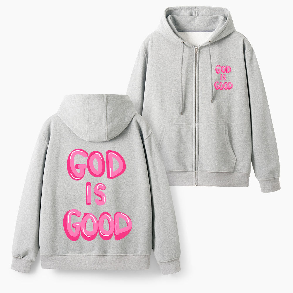 God Is Good Christian Fleece-Lined Full-Zip Hoodie