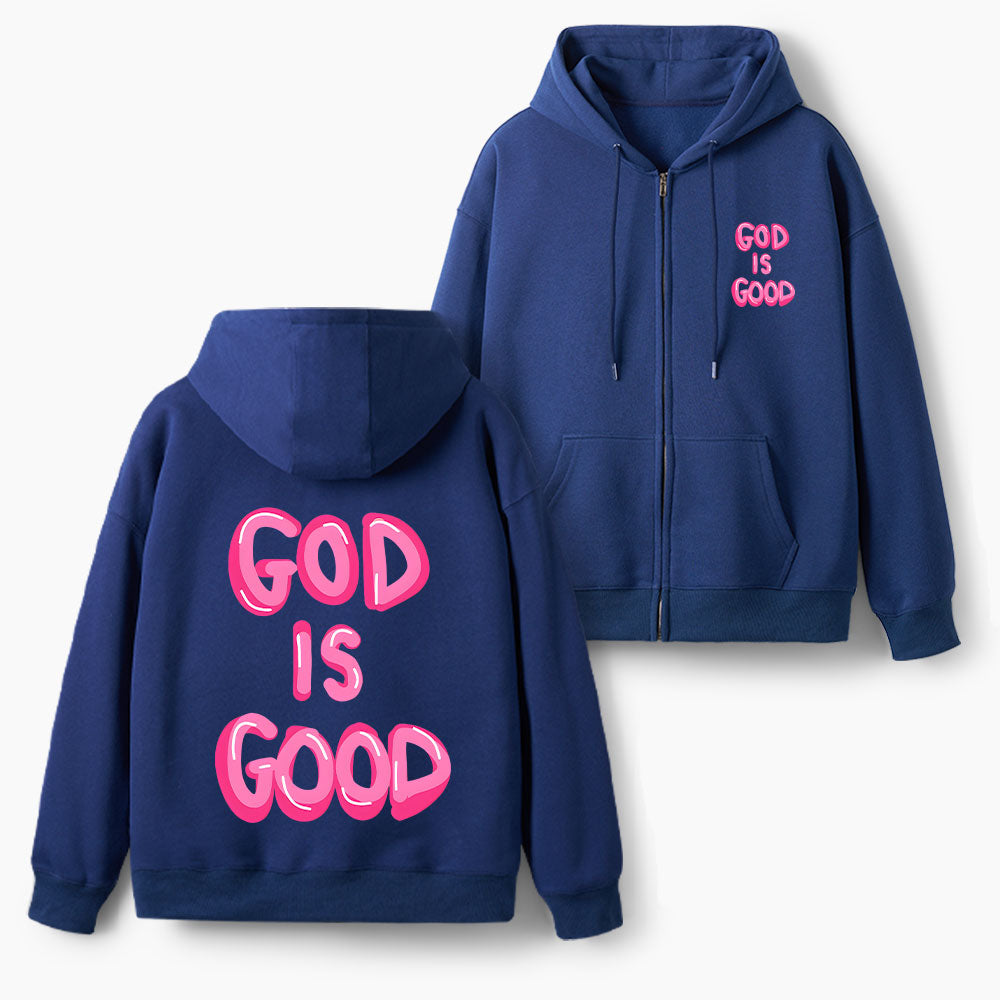 God Is Good Christian Fleece-Lined Full-Zip Hoodie