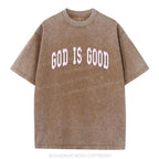 God Is Good Christian Puff Printed Washed T-Shirt