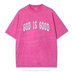 God Is Good Christian Puff Printed Washed T-Shirt