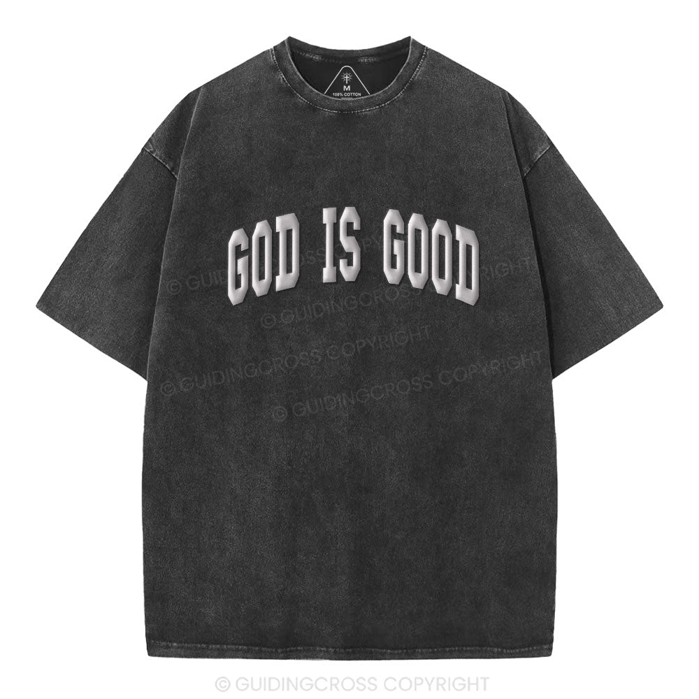 God Is Good Christian Puff Printed Washed T-Shirt