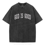 God Is Good Christian Puff Printed Washed T-Shirt