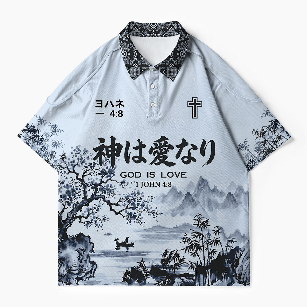 God Is Love Christian Buttoned Polo Jersey
