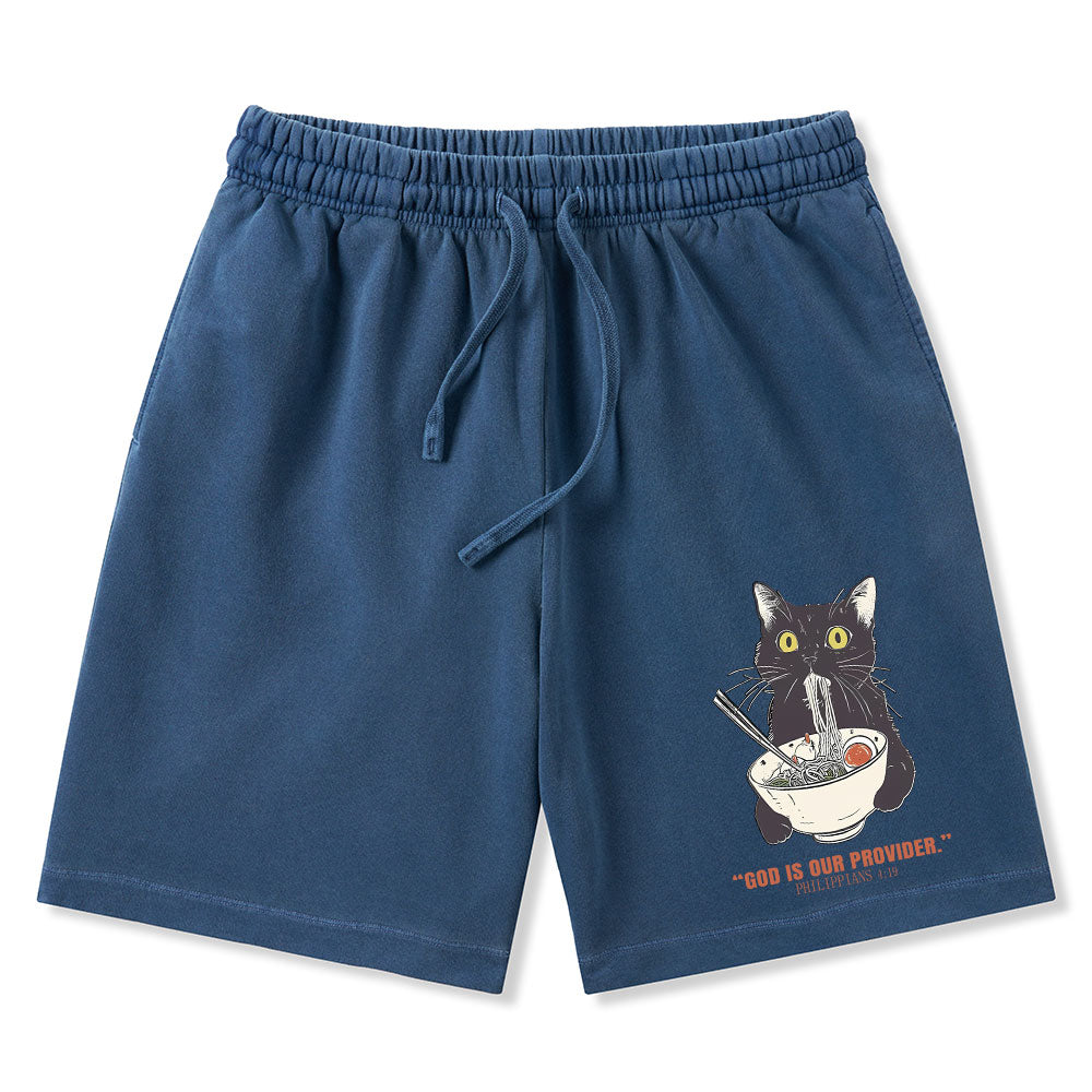 God Is Provider Christian Washed Shorts