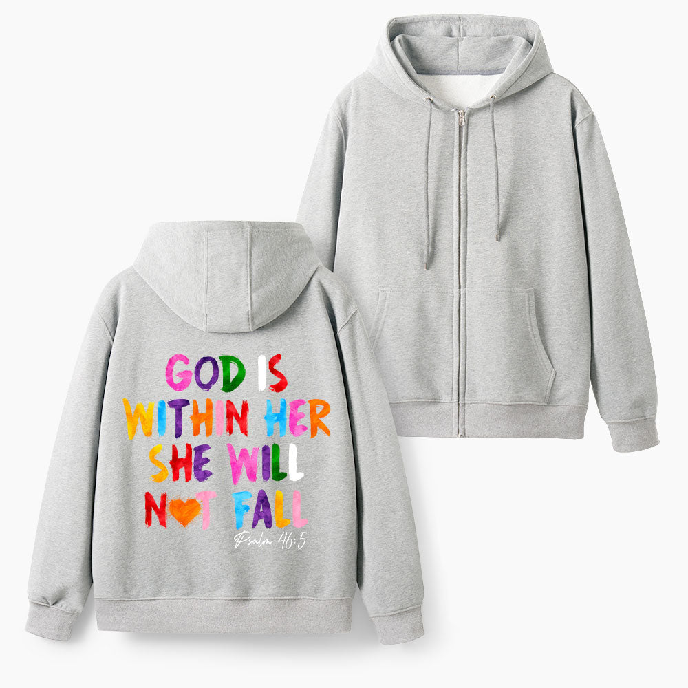 God Is Within Her Christian Fleece-Lined Full-Zip Hoodie